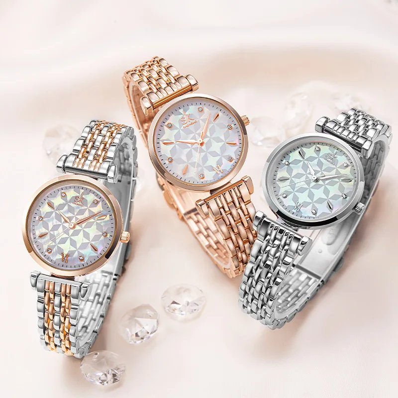 Quartz Watch for Women, Ladies 'Watch, 32 mm číselník s pohybom Miyota, kryštálovou stupnicou a perlovou škrupinou oceľový remienok 3ATM
