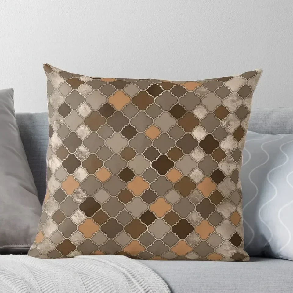 Quatrefoil marocké pastelové hnedé a kovové vankúšové puzdrá vankúš dekoratívny obdĺžnikový vankúšový kryt vankúš