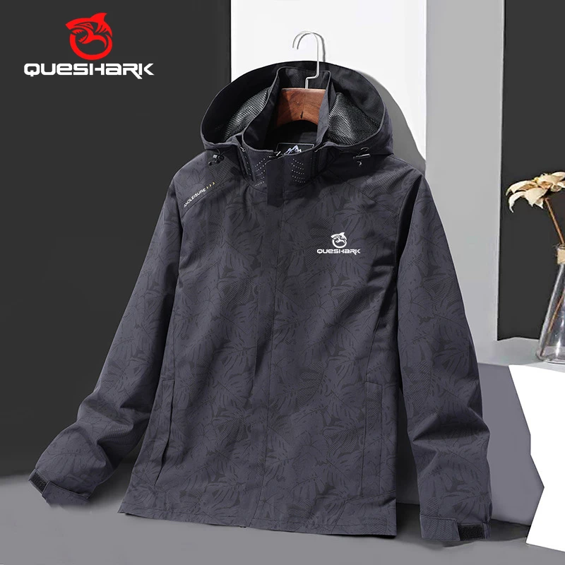 Queshark Men LEAF Vzor vodotesný vetrudrovaný softshell cyklovacia bunda MTB Spring Jar
