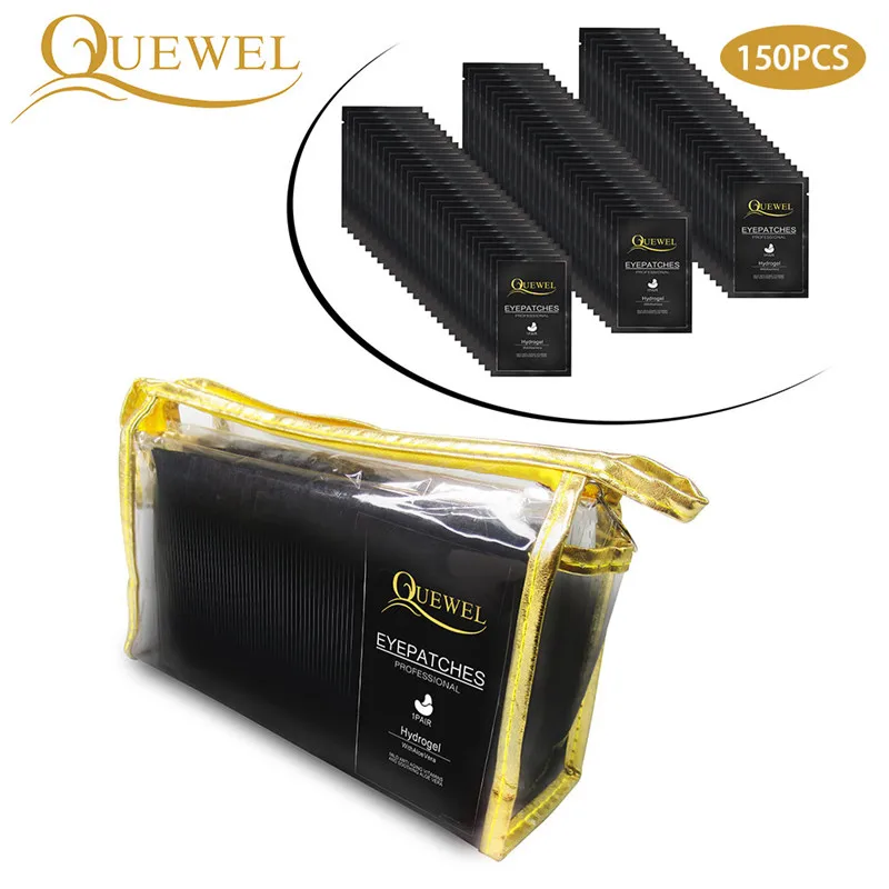 Quewel riasy predlžovanie očných záplat čierne jednorazové záplaty očného gélu Hydrogel pod očnými podložkami Tips Tips Sticker 150 párov makeup
