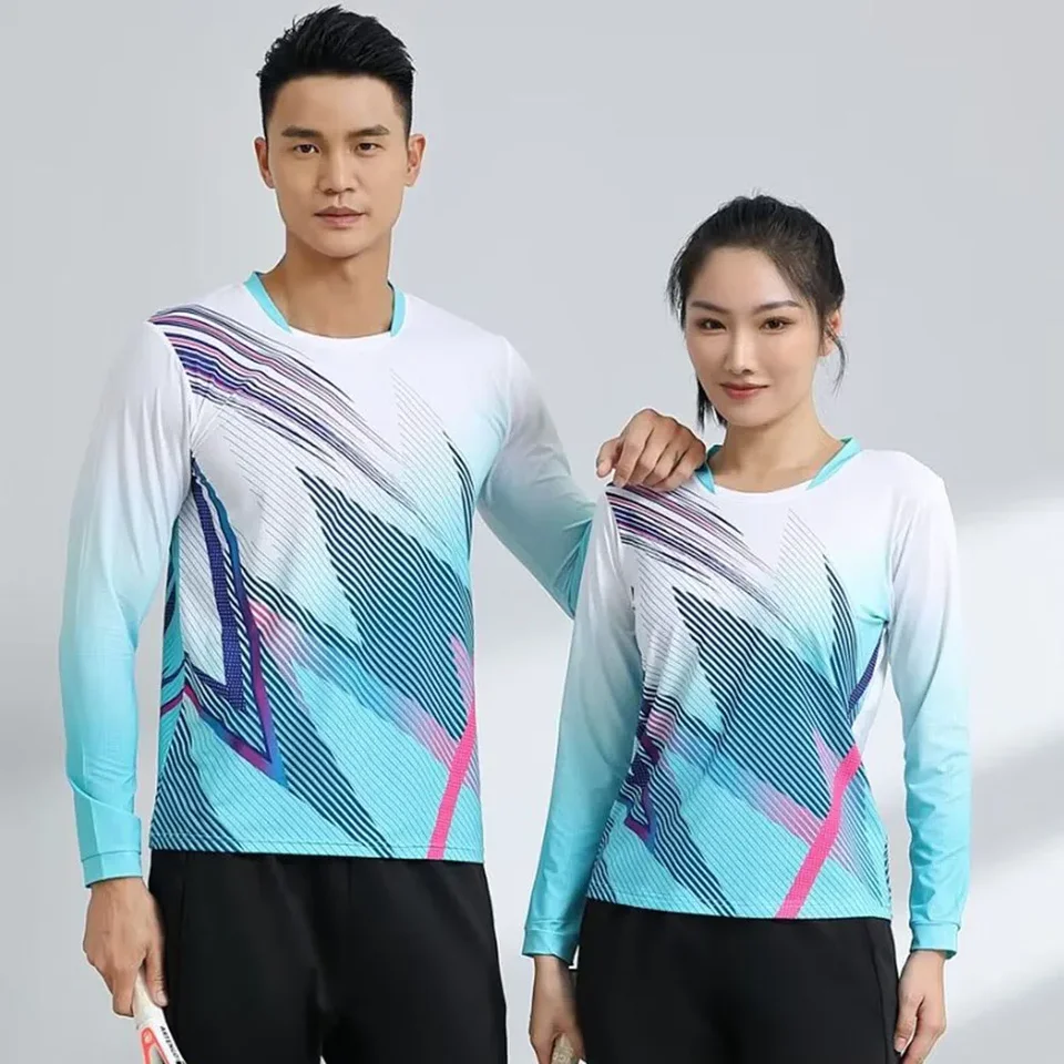 Quick Dry Print Dlhá rukáv Tennis Tirlk Badminton Uniform Tops 2024 Nový módny kórejský volejbal Table Tennis T-Shirse Jersey
