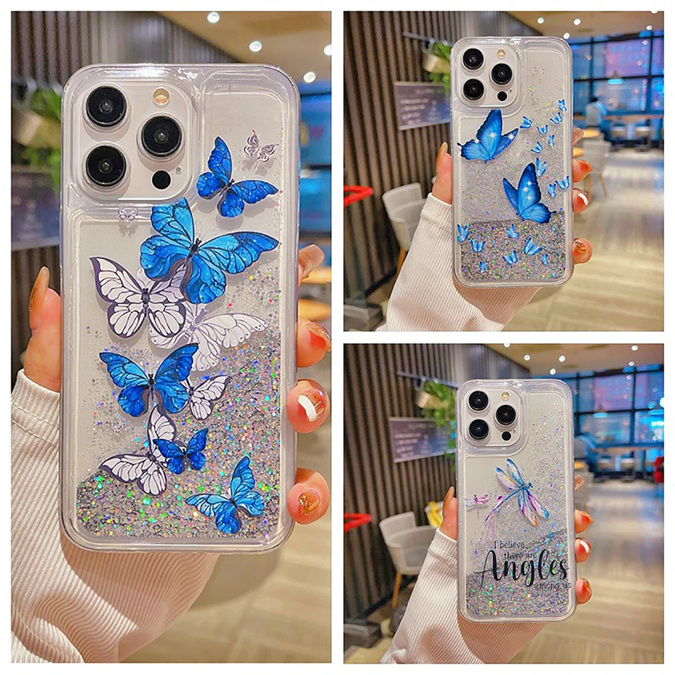 Quicksand Butterfly Dragonfly Transparentný telefónny prípad pre Huawei Nova 6 7SE 8 9 10Se 11 Honor 50 60 70 80 90 Pro Protective Cover