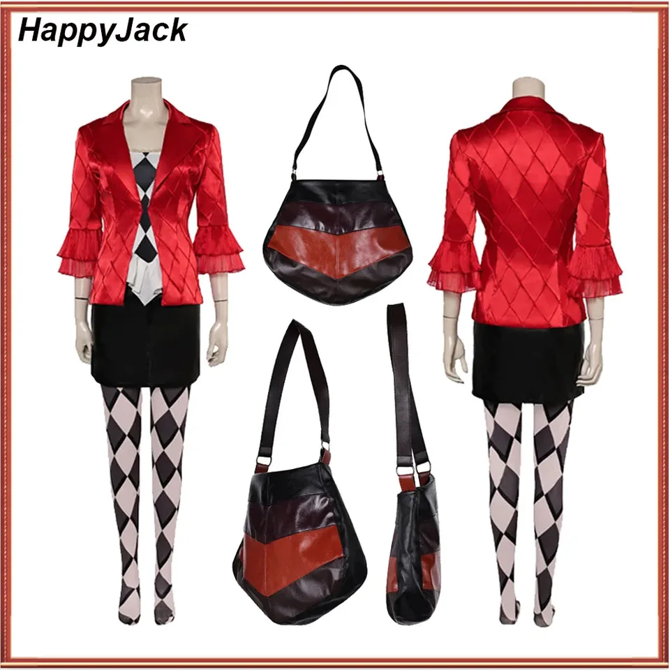Quinn Cosplay šaty kostým dospelých Halloween Karneval oblek Fantasy dám Red Coat Top rameno tašku krížové vrecko Outfits