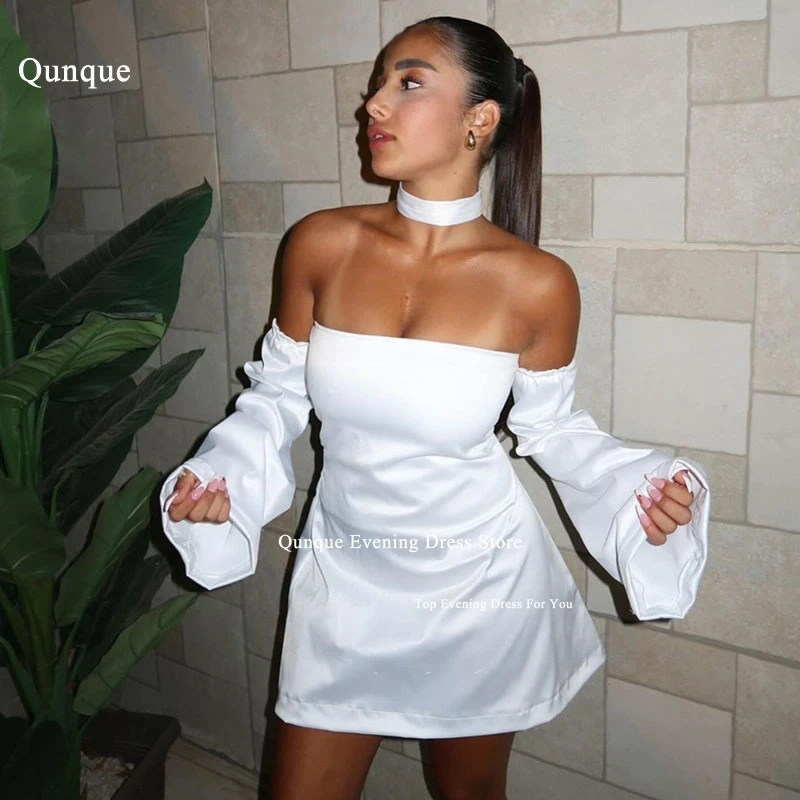 Qunque biela nad kolenným šatám koktaily s odnímateľnými dlhými rukávmi šál prispôsobený Homecoming Vestidos de Coctel
