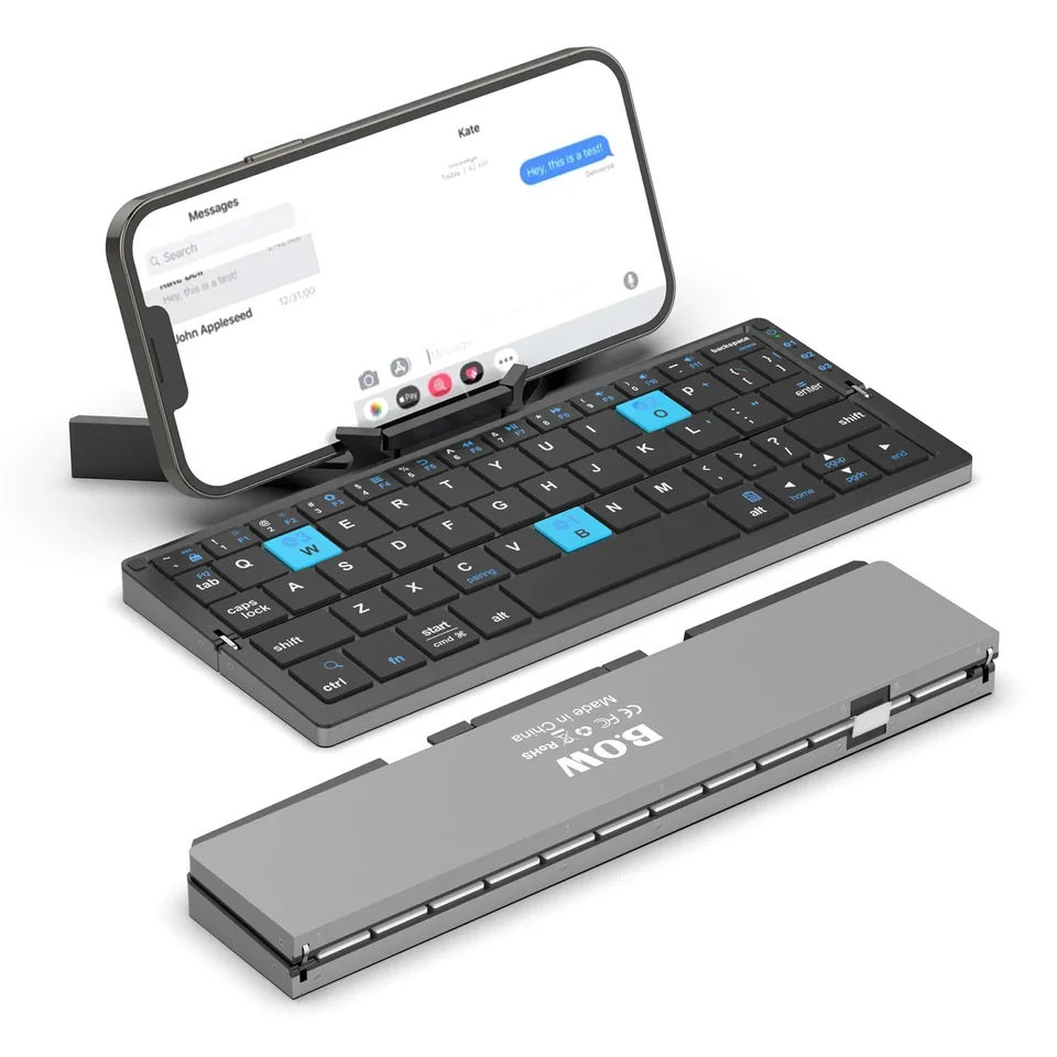 Qwerty Wireless Skladacia klávesnica Ľahká hliníková hliníková nabíjateľná pre iPady telefóny Tablet Magnetický stojan Prenosná mini klávesnica