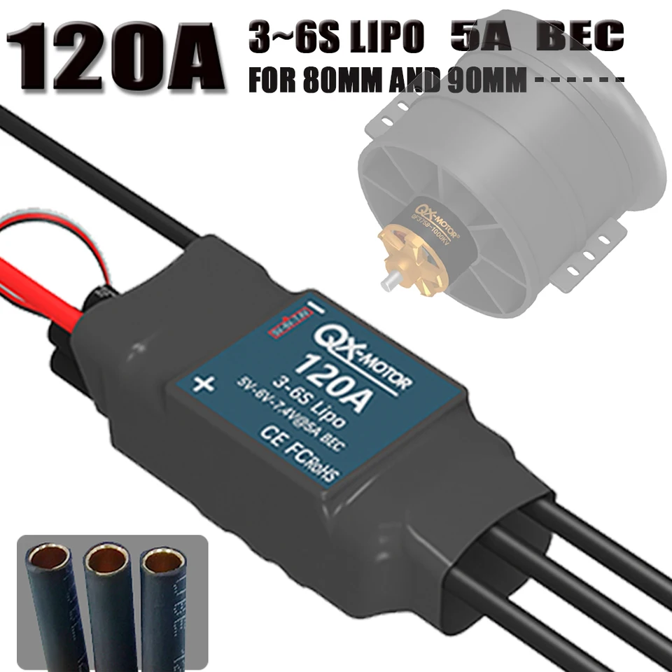 QX-Motor 120a ESC 5A Bec Brushless Electronic Speed ​​Controller 3-6S LiP pre 80 mm 90 mm EDF Brushless Motor