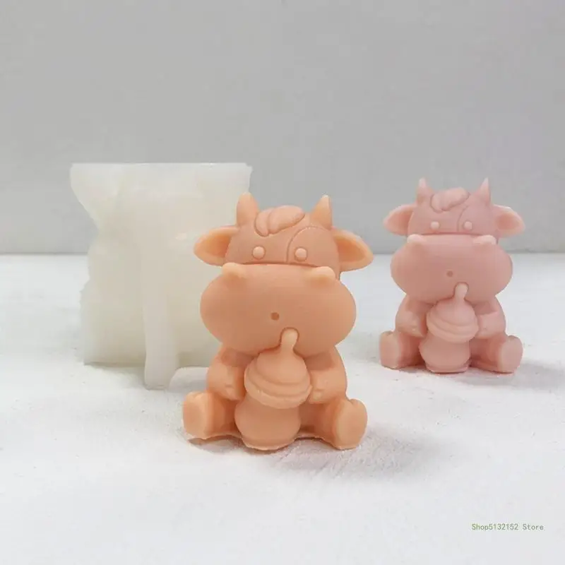 Qx2e Silikónová forma 3D kravské odliatky plesnia dojnícky hovädzí dobytok pre sviečky makig