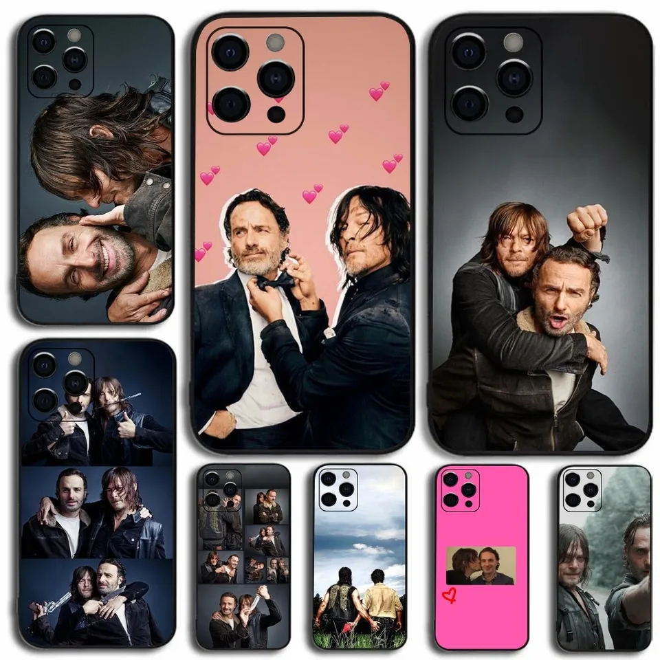 R-Rick Grimes a Darryl D-Dixon Telefón puzdro pre Apple iPhone 15,14,13,12,11, Pro, X, XS, Max, XR, Plus, Mini Soft Black Cover