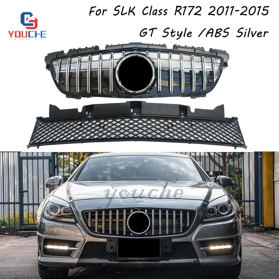 R172 GT v štýle Silver Grill GT R predné mriežky mriežky pre Mercedes SLK Class R172 2011 - 2015
