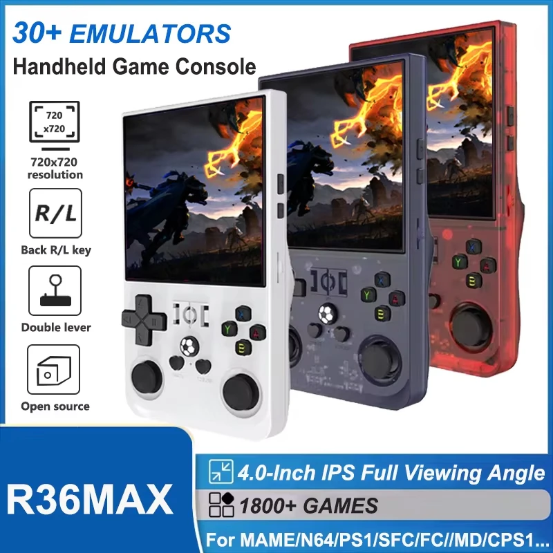 R36max retro vreckovú ručnú videohru prenosnú 4-palcovú obrazovku IPS 64 GB 128 GB Emulátor pre PS1/PSP/MD/N64/CPS1/SFC
