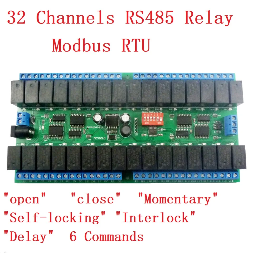 R421C32 DC 12V 32 Modul kanálov RTU RS485 RELE RELE RELE Modul UART Serial Port Board pre PLC LED Domov Automation Automation Lock