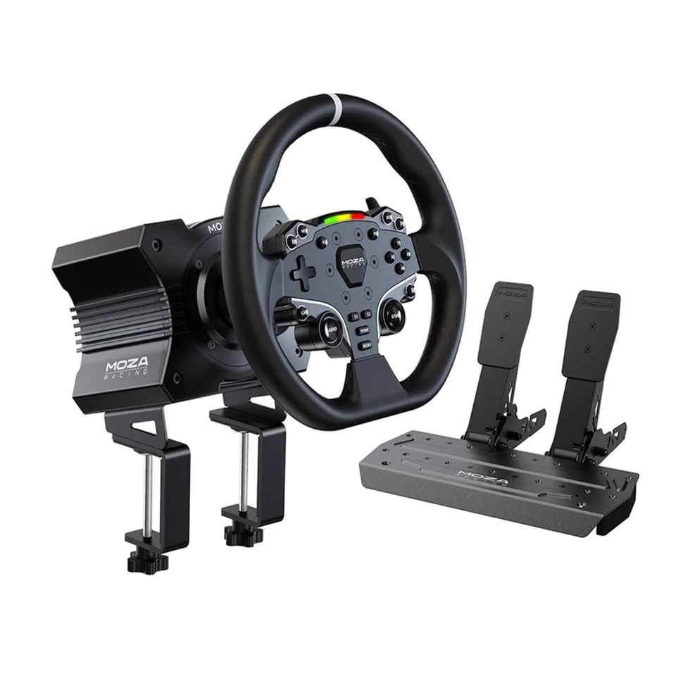 R5 All-in-One PC Gaming Racing Simulator 3pcs Bundle: 5,5 NM Base Histor Hrip Wheel, 11-palcové závodné koleso, pedále proti sklzu