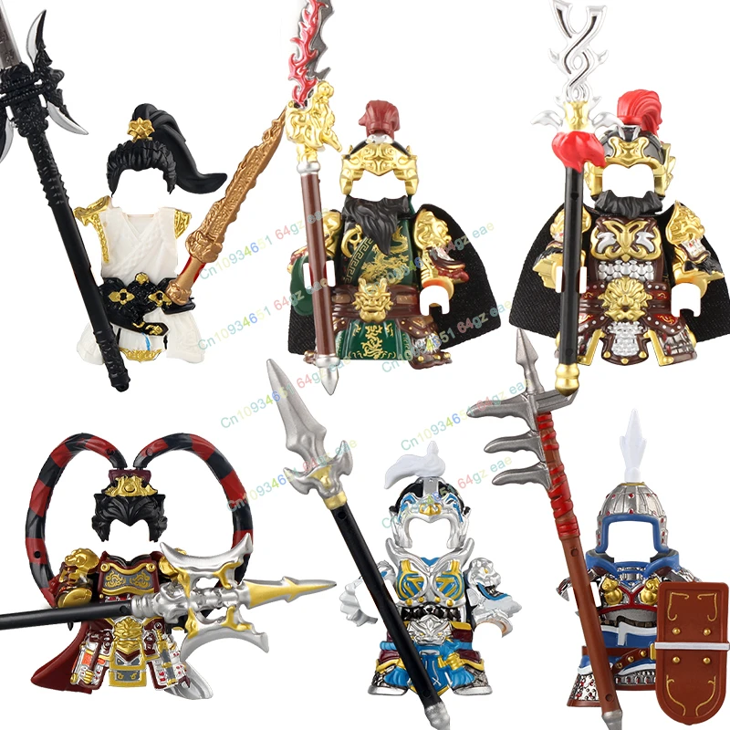 R841-846 RM10 R123 Staroveký hrdinský figúrky Čínska historická vojna Guan Yu Zhao Yun Lv Bu Building Block Block Model Brick Boy Toy Gfts