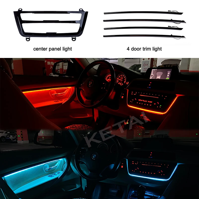 Radio Dashboard USB Audio Cover LED svetlo s modrou a oranžovou farebnou cigaretovou atmosférou pre BMW 3 a 4 Series F30