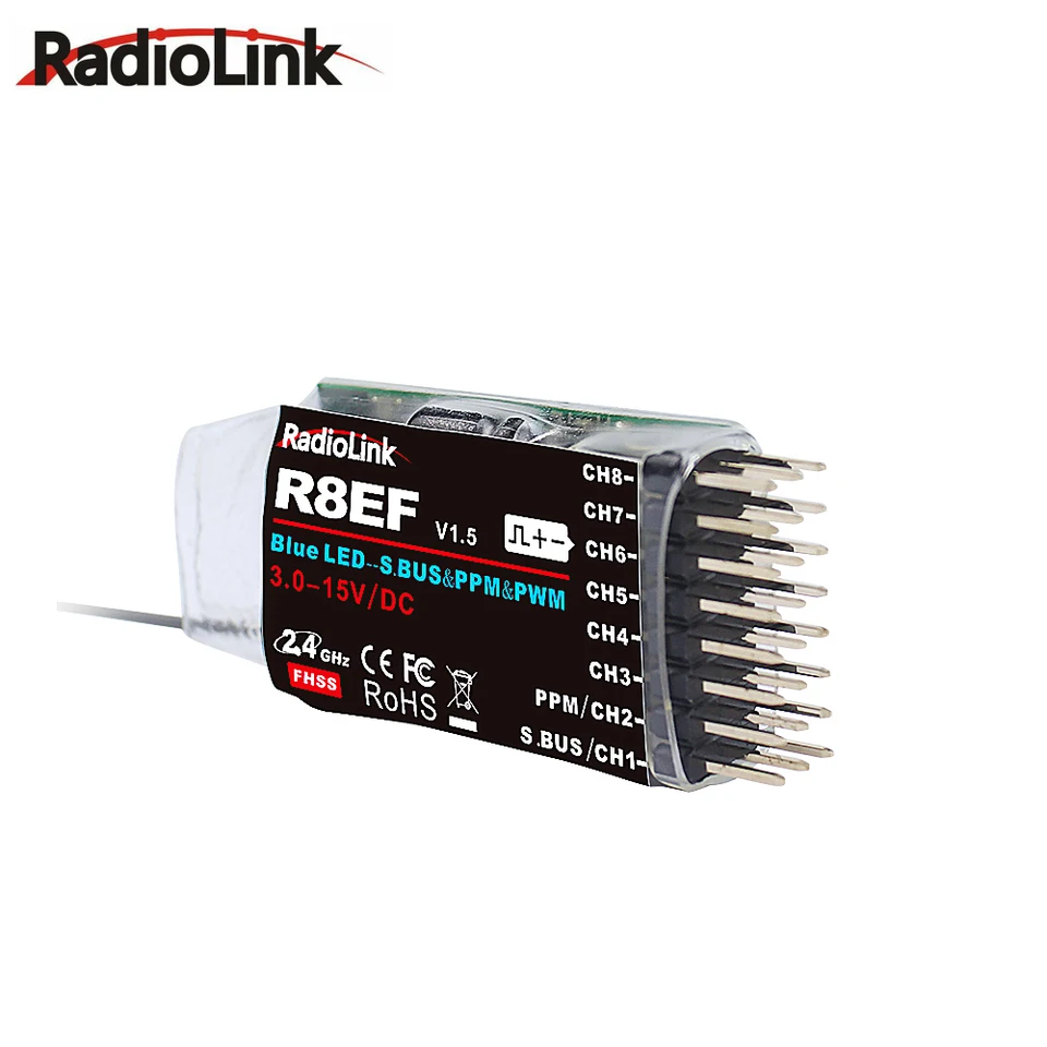 RADIOLINK R8EF 2,4 GHz 8 kanálov RC RC prijímač podporuje signál S-BUS/PPM/PWM pre 8ch T8FB T8S RC vysielač RC RC Auto lietadla