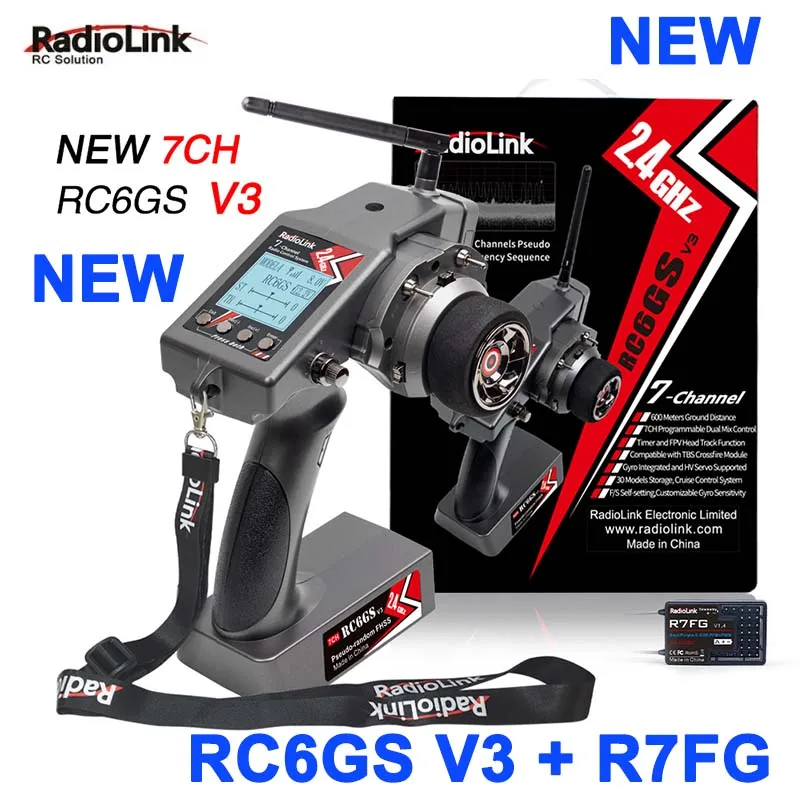 RADIOLINK RC6GS V3 2.4G 7 kanálový rádiový vysielač s prijímačom R7FG Gyro Telemetria zahŕňal diaľkový ovládač pre RC Car Boat
