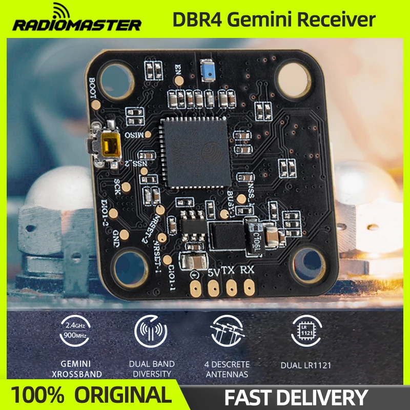 Radiomaster DBR4 prijímač 2,4 GHz ELRS Dual Band Gemini Xrossband Express RX 2,4G a 900MHz pre RC FPV Racing
