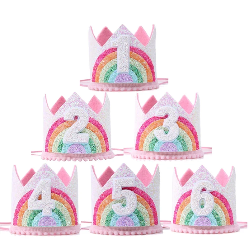 Rainbow Crown Princess Girls 1. narodeniny Decor Decor Kids 1 2 3 4 5years Rainbow Unicorn Téma narodeniny klobúk Photo rekvizity