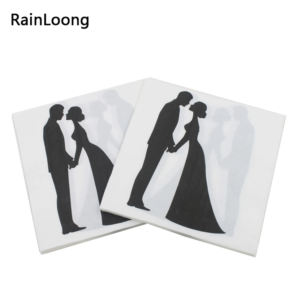 [Rainloong] Tlačené svadobné papierové obrúsky nevesty a ženích Tissue tlačené na obrúsky dekorácie 33*33 cm 1 balenie (20ks/balenie)