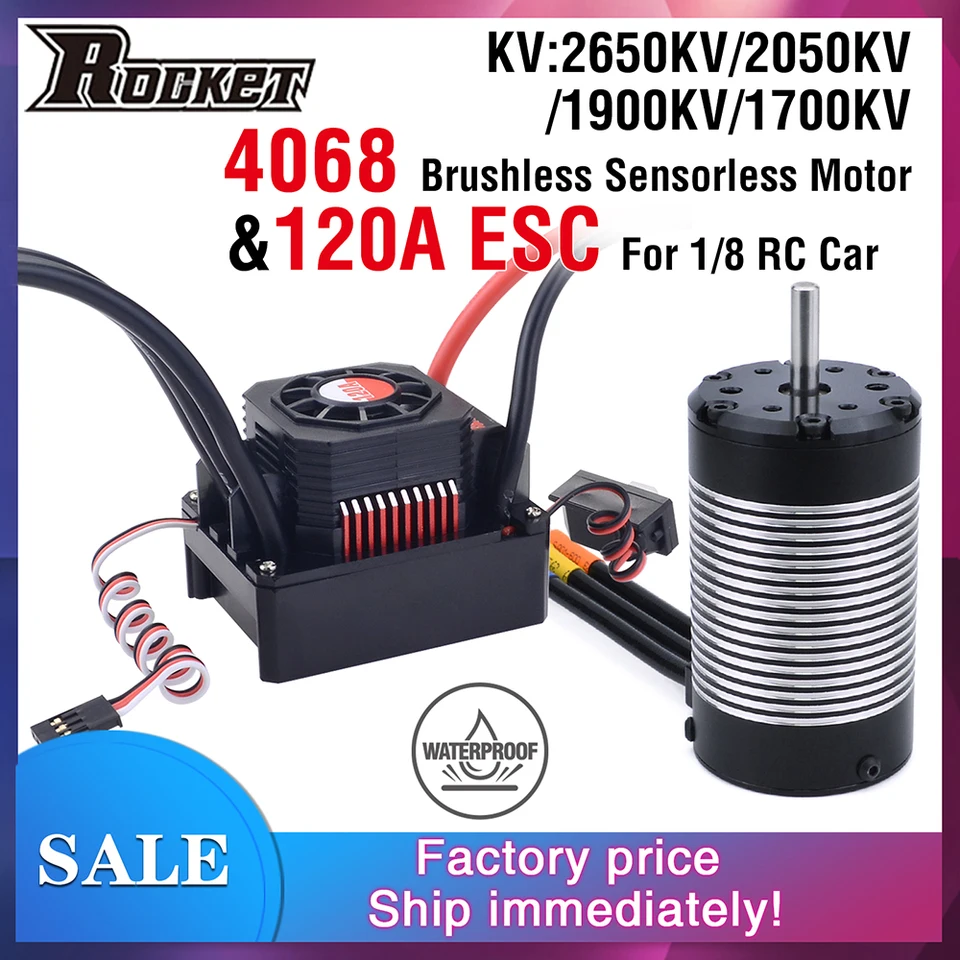 Raketa 4068 nepremokavá kefka bez kefiek bez senzorov 2650kv 2050kv 1900kv 1700kv w/120a 150a ESC pre 1/8 RC automobilu