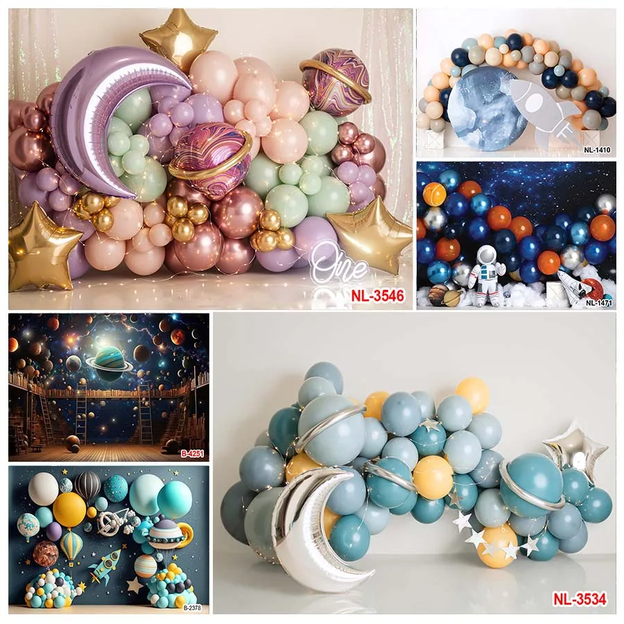 Raketa Space Stars Raketa 1. narodeniny Decor Detská deťba chlapec astronaut ballo pozadie