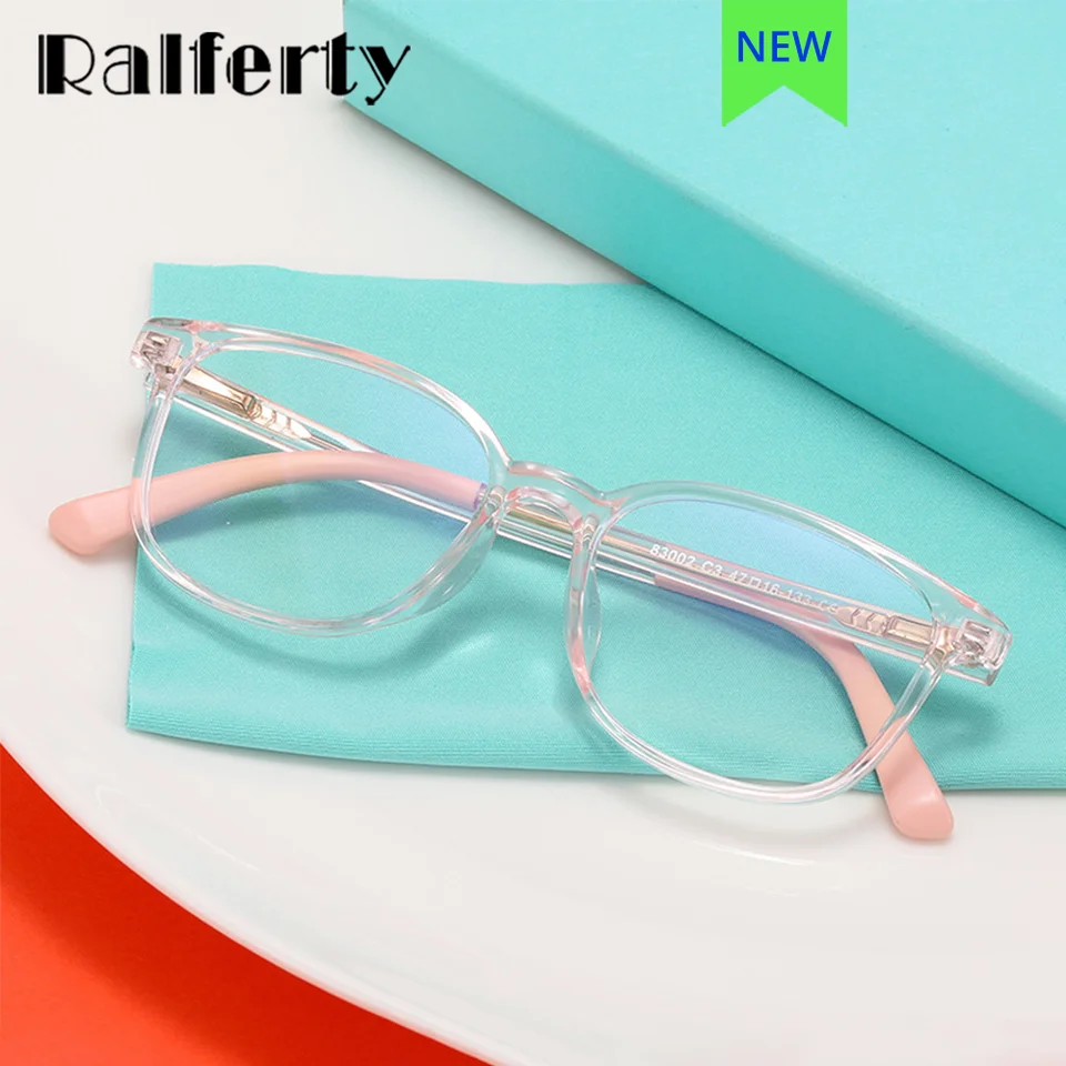 RALFERTY TR90 Dieťa okuliare rám Girl Girl Boy Boy Myopia Optické rámy Anti modré okuliare Priehľadné 0 Diopter okuliare Square Oculos