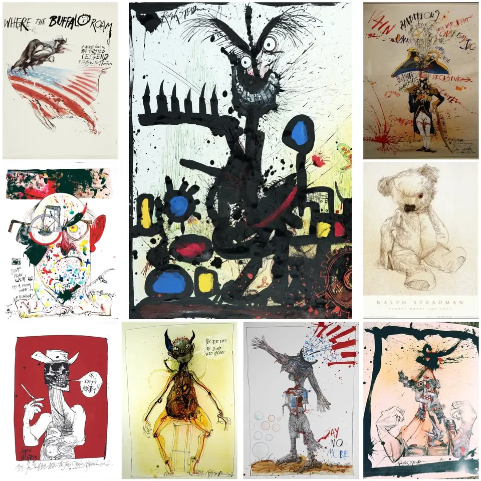 Ralph Steadman ilustrátor plagát výtlačky nástenné umenie plátno maľujúci plagát pre modernú rodinnú obývaciu izbu Domovod