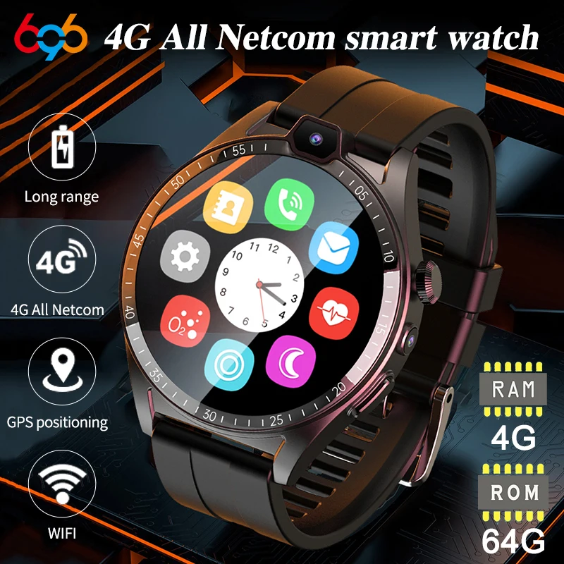 RAM 4GB Smart Watch Men SIM WiFi 4G Network Big Battery Message ID tvár ID tváre NFC GPS Dual Camera Dimoofter App Inštalácia