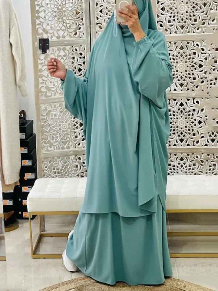 Ramadan 2 -dielna dlhá khimarová sada abaya moslimské ženy modlitebné odev Dubaj Saudské modlitebné šaty 2 kusové sukne súpravy eid niqab jilbab