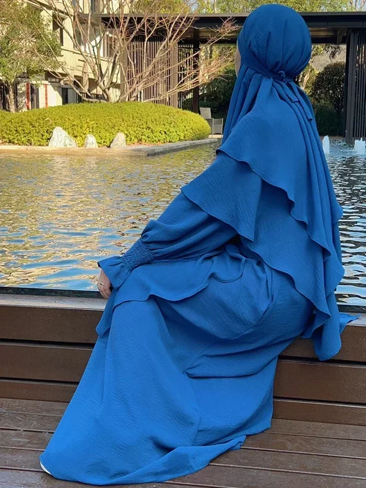 Ramadan Eid Abaya s dlhým khimarom Jilbab 2 kusové set moslimské ženy modlitba hidžáb šaty Dubaj islam outfit niqab djellaba burka