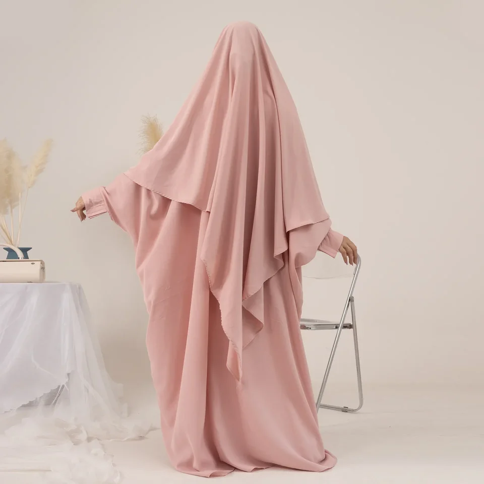 Ramadan Eid Khimar a Abaya Set Jilbab 2 kusové moslimské ženy nad hlavou modlitba hidžáb