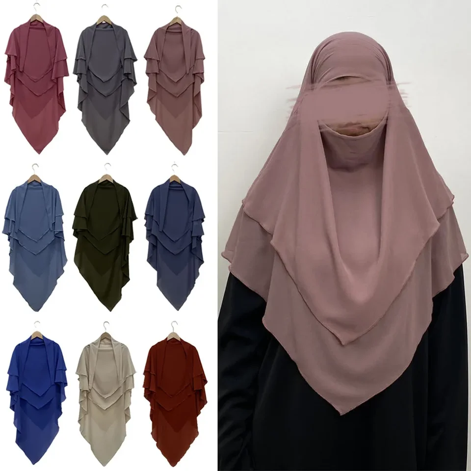 Ramadan Eid s kapucňou 2 vrstvy šifónový hidžáb Khimar Islam Abaya Turban Hidžáb pre ženu pre hlavu hlavy hlavy hlavy moslimský ramadán Solidan
