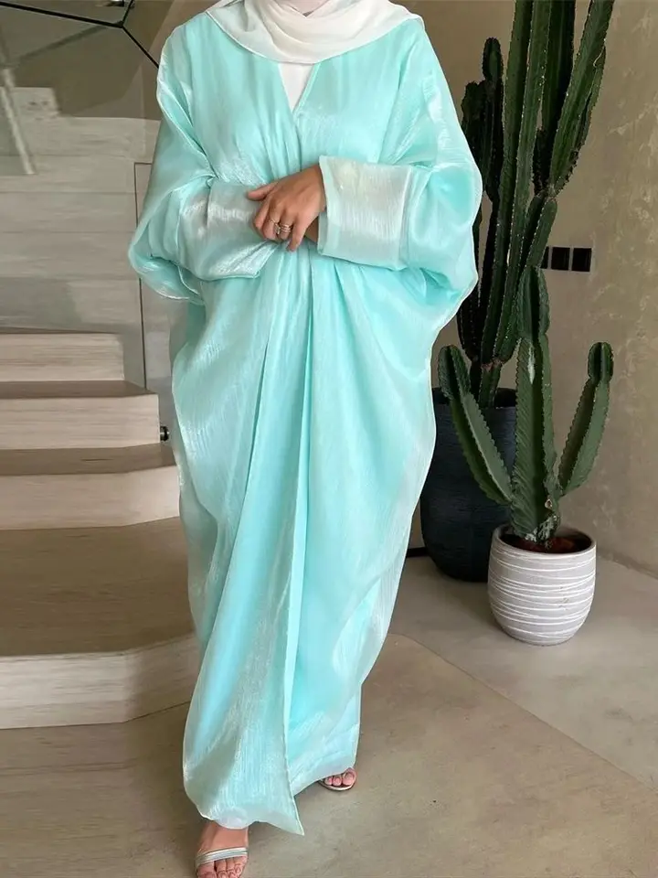 Ramadan Eid satén Abaya kimono kebaya Turecko islam moslimské skromné ​​šaty Damen modlitebné oblečenie Ženy kaftans rúž femme Musulmane