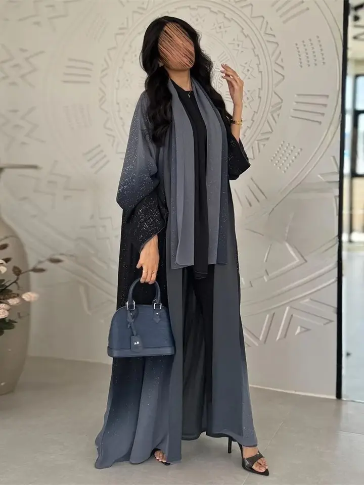 Ramadan Eid Shiny Open Roupe Kimono Femmes Musulmane Abaya Dubaj Moslimské skromné ​​šaty Islamské oblečenie Abayas pre ženy Kaftan