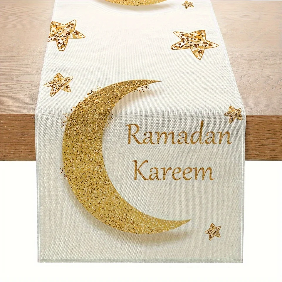 Ramadan Moon Star Print Sezónna kuchyňa jedáleň ľanový stôl Runner umývateľná rodina jedálenský stôl sviatočné večierky Decor Dodávky
