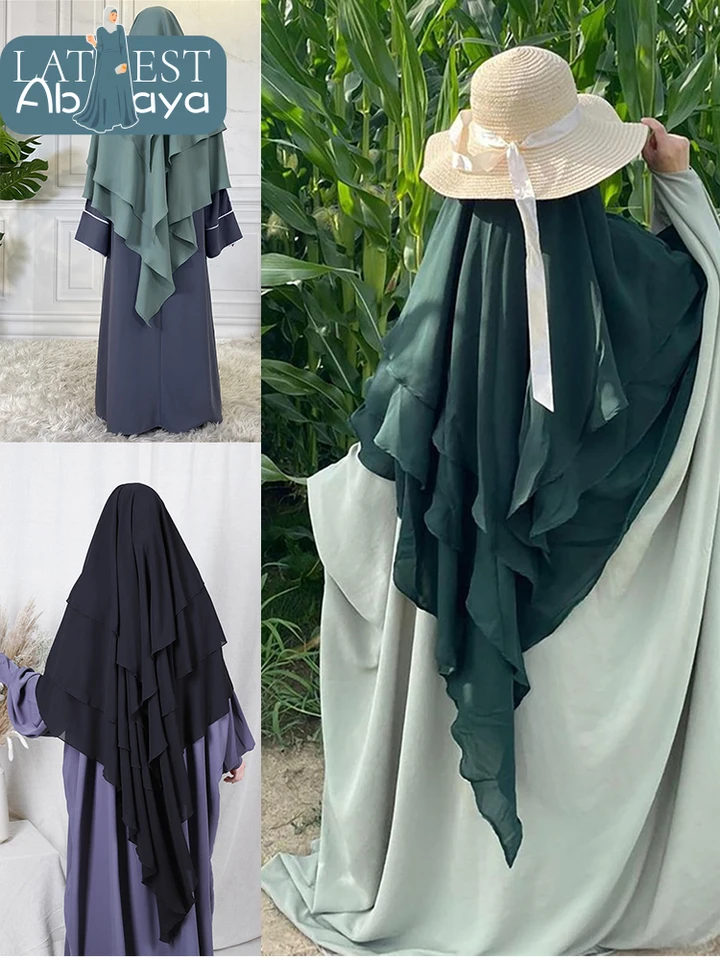 Ramadán Hidžab Cap Moslim Abayas pre ženy viacfarebné oblečenie Khimar Turecko 3 vrstvy šály plné krytie šatky islamská modlitba