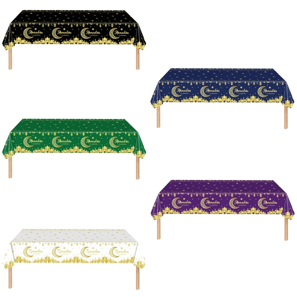 Ramadán kareem jednorazový obrus zlatý mesiac mešita mešita Eid Mubarak obrusový obrus islamský moslimský sviatočný stôl dekor