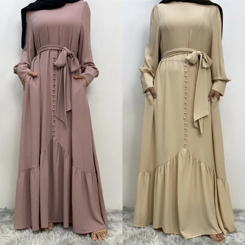 Ramadán moslimské ženy maxi šaty Abaya dubaj módne rúžku morčacie kaftan femme marocké arabské islamské pevné oblečenie Eid
