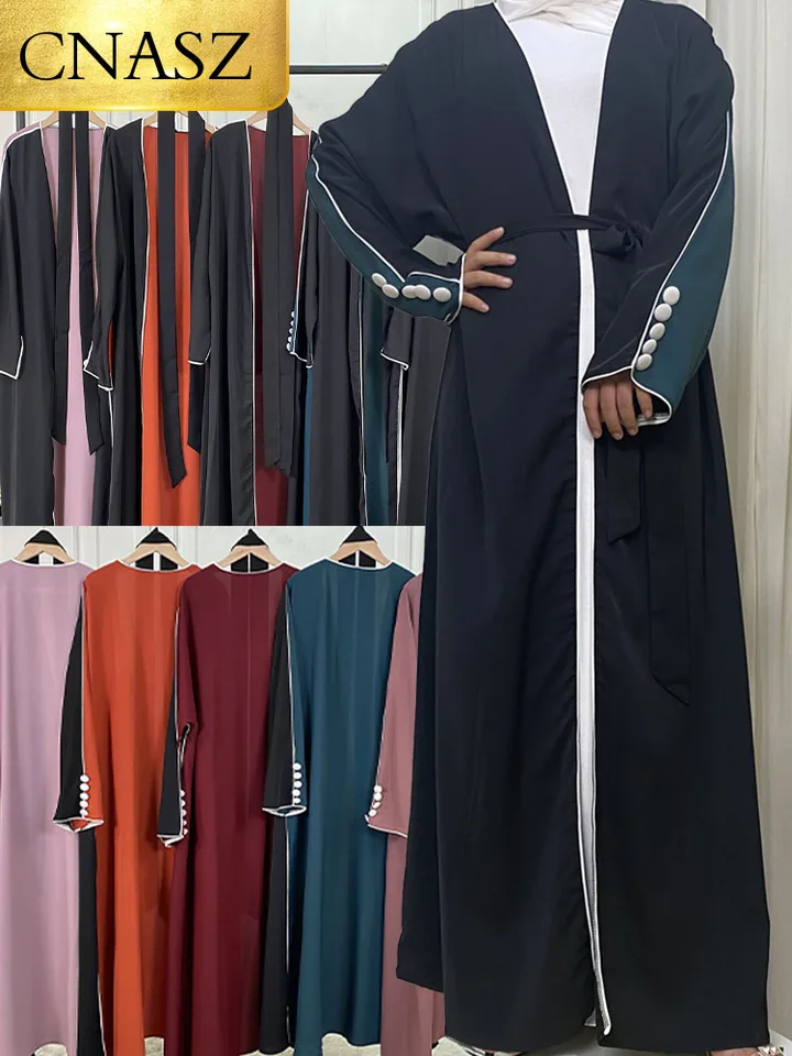 Ramadánske módne elegantné rúcho moslim Abaya dvojfarebný dizajn Nida Turkish šaty s rukávmi s gombíkami Marocká kaftan párty Abaya