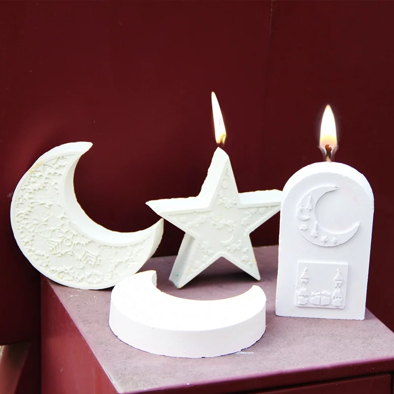 Ramadánsky reliéfový vzor sviečky Svilikónové formy Pentagonálna hviezda Moon Moon Arch Sadrová pleseň Eid Al Fitr Mubarak Dekorácie Nástroj