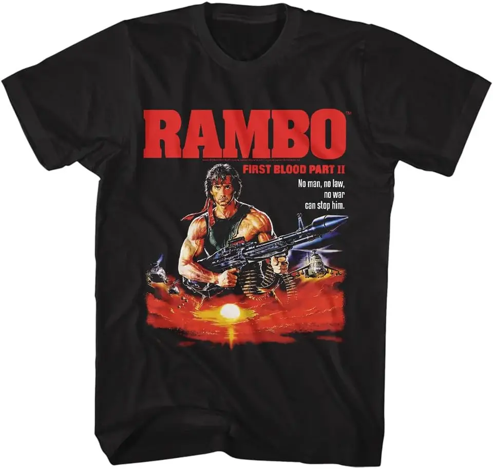 Rambo Film First Blood Part II No Man, No Law Mens Black Short Ruckve T tričko Grafické odpaliská
