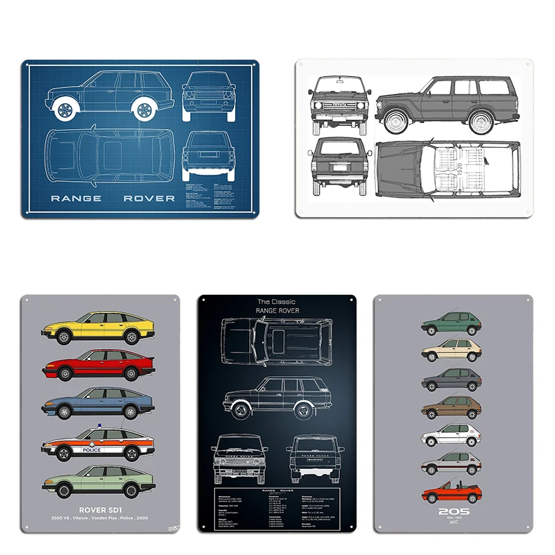 Range Rover P38a 1994 Klasické auto 80. roky Blueprint Collecton FJ60 Land Cruiser Metal Plaque Obývacia izba kino