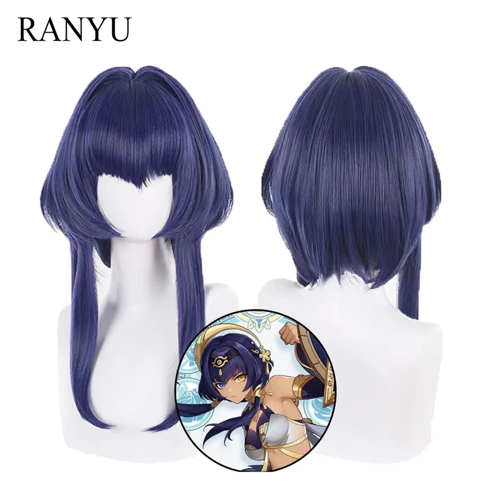 Ranyu genshin dopad candace parochňa syntetické krátke dlhé modrá hra cosplay vlasy odolné voči tepelnému parochne pre večierok