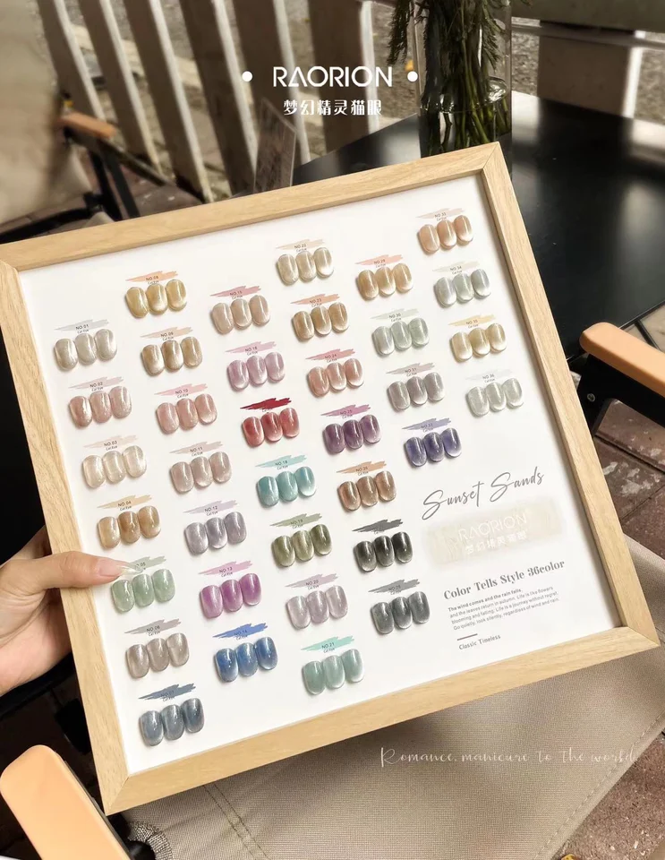 Raorion Glue 36 farebná víla mačka oči set brnenie oleja Farba Crystal Stone Cat Cat Flash Flash na nechty Profesionálny nechtový salón