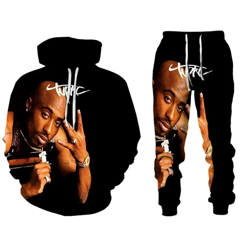 Rap Singer 2 Pac Tupac 3D tlačený miklý oblek muži Mukre mikiny Príručky móda dvojdielne súpravy Pánske oblečenie