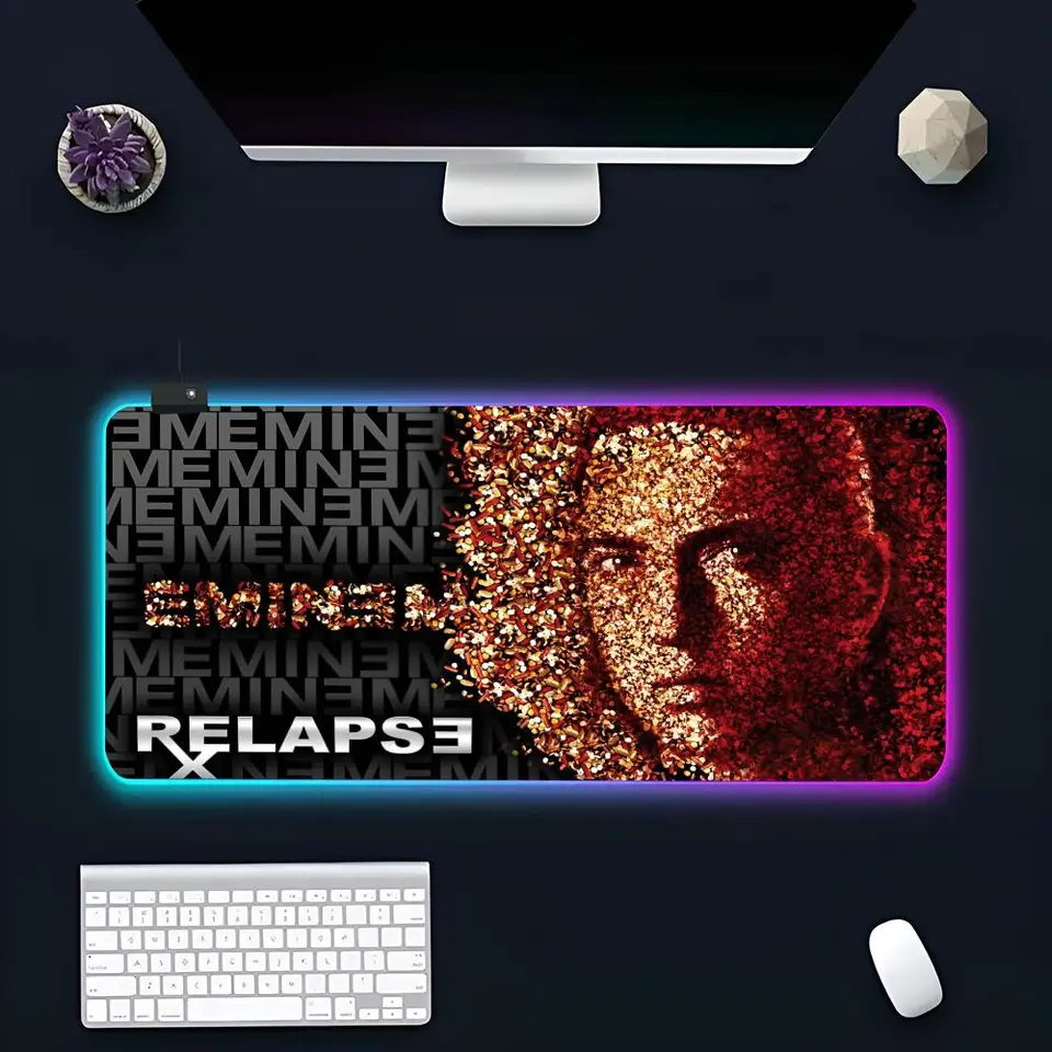 Rap Singer Eminem Mouse Pad Veľký RGB Mouse Pad XXL LED myš MOST MOŽNÁ Japan Japan Mousepads stolové podložky Klávesnicové rohože koberec s BAC