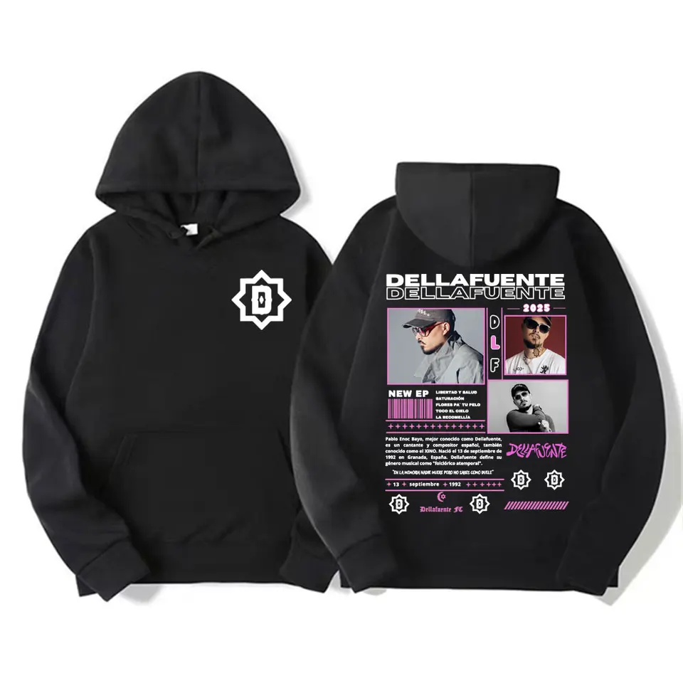 Rapper Dellafuente 2025 Tour s obojstrannou grafickou mikinou Men ženy módne hip hop streetwear mikina mikiny príležitostné fleece pullovs