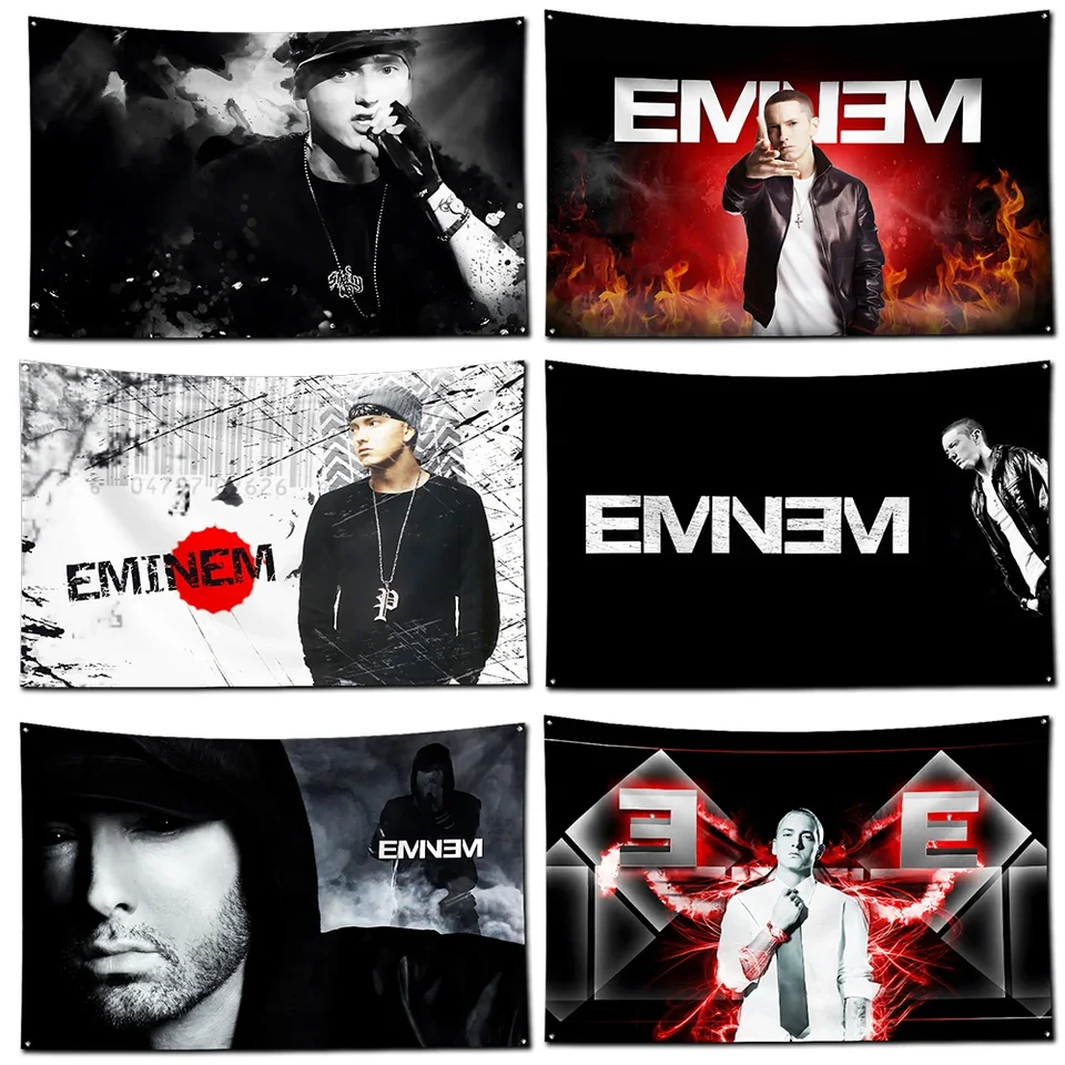 Rapper Eminem Flag Polyester Digital Printing Banner 4 Veľkosti pre garážové nástenné umenie Out Dvere DeCotion s mosadznými priechodkami