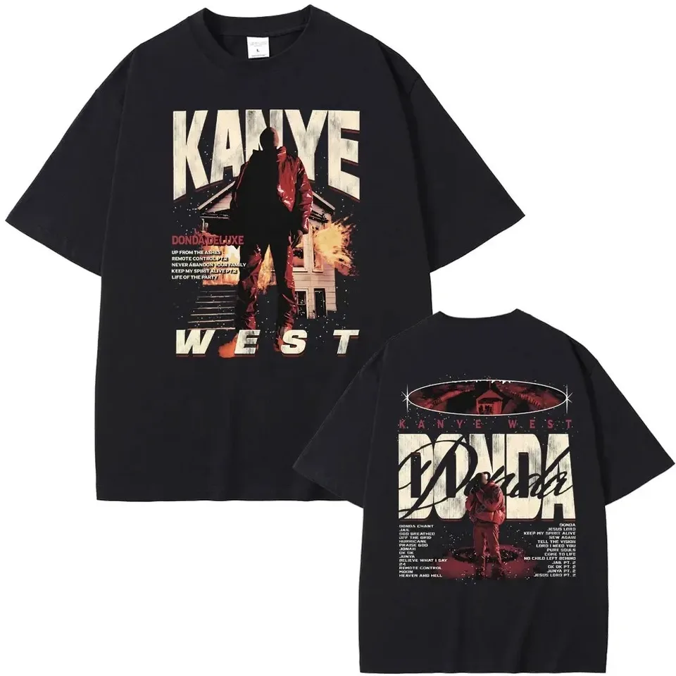 Rapper Kanye West Donda obojstranné tlačové tričká Pánske módne tričká Letné tričko Men Hip Hop vintage nadmerné tričká