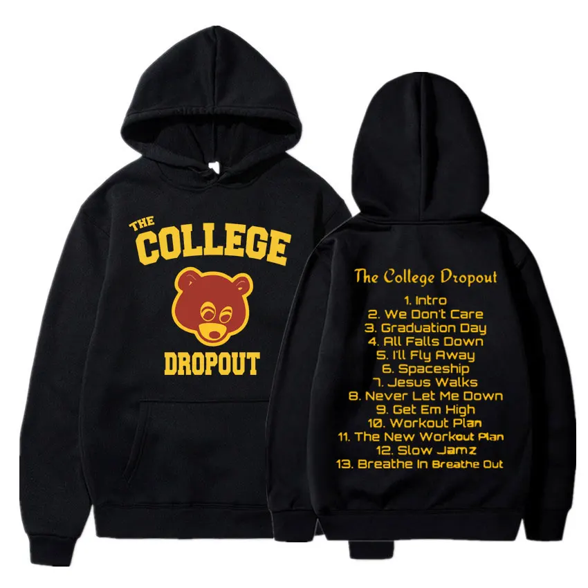 Rapper Kanye West Hoodie Music Album College Dropout Tlač s kapucňou Men Dámske hip hop vintage nadrozmerné mužské mikina streetwear